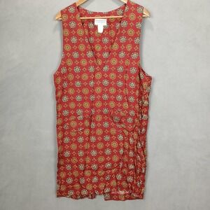 Ed Michaels Jumper Womens 11-12 Petites Red Geometric Acetate V Neck Back Slit